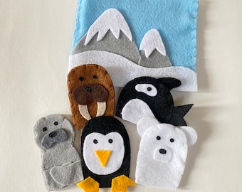 Arctic Animal Finger Puppets - Felt Animals - Travel Activities for Kids - Best Toys for 3 Year Olds - Gifts for 4 Year Olds
