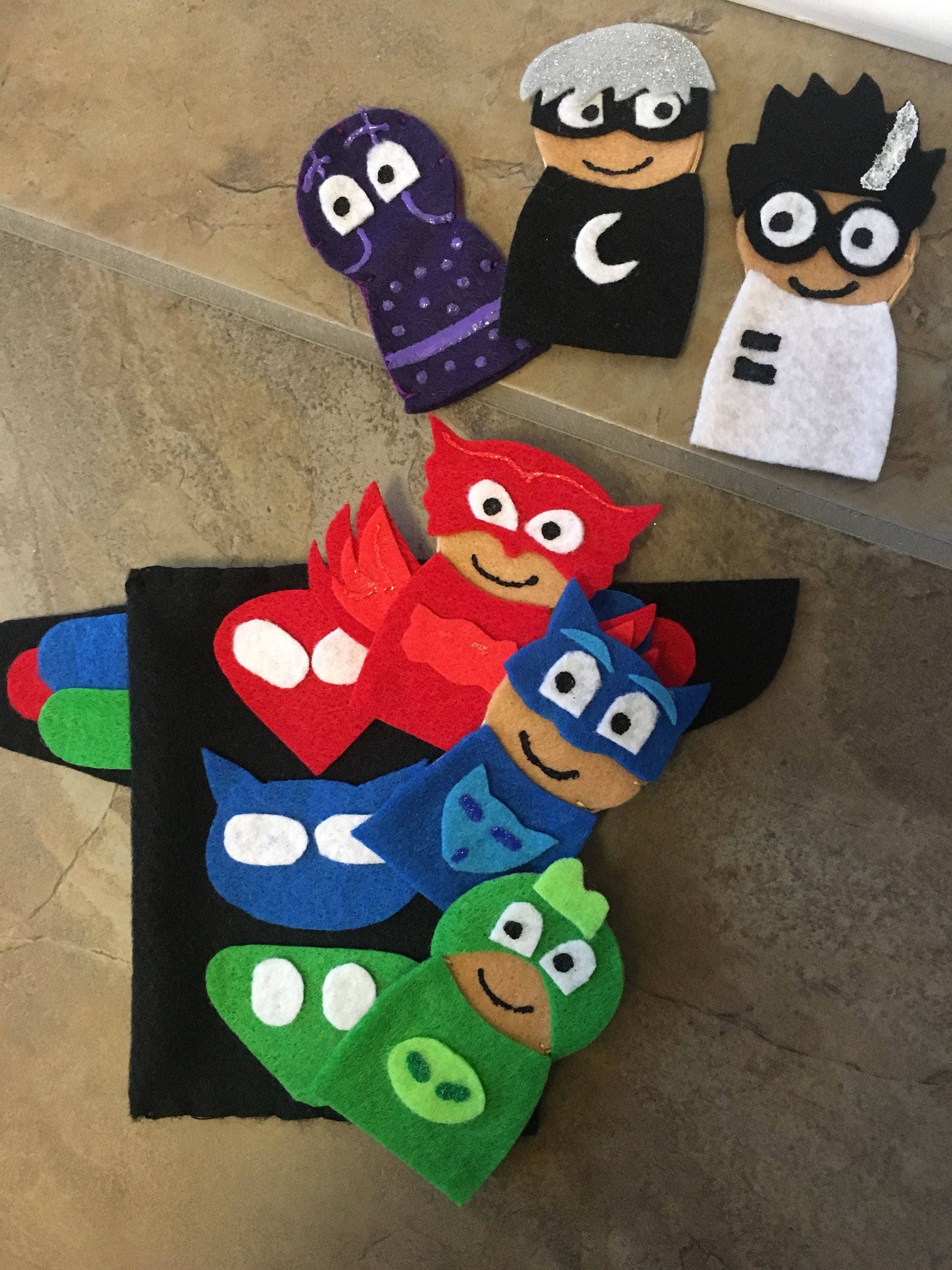 PJ Masks Finger Puppet Felt Story Pretend Play Busy Book | Etsy