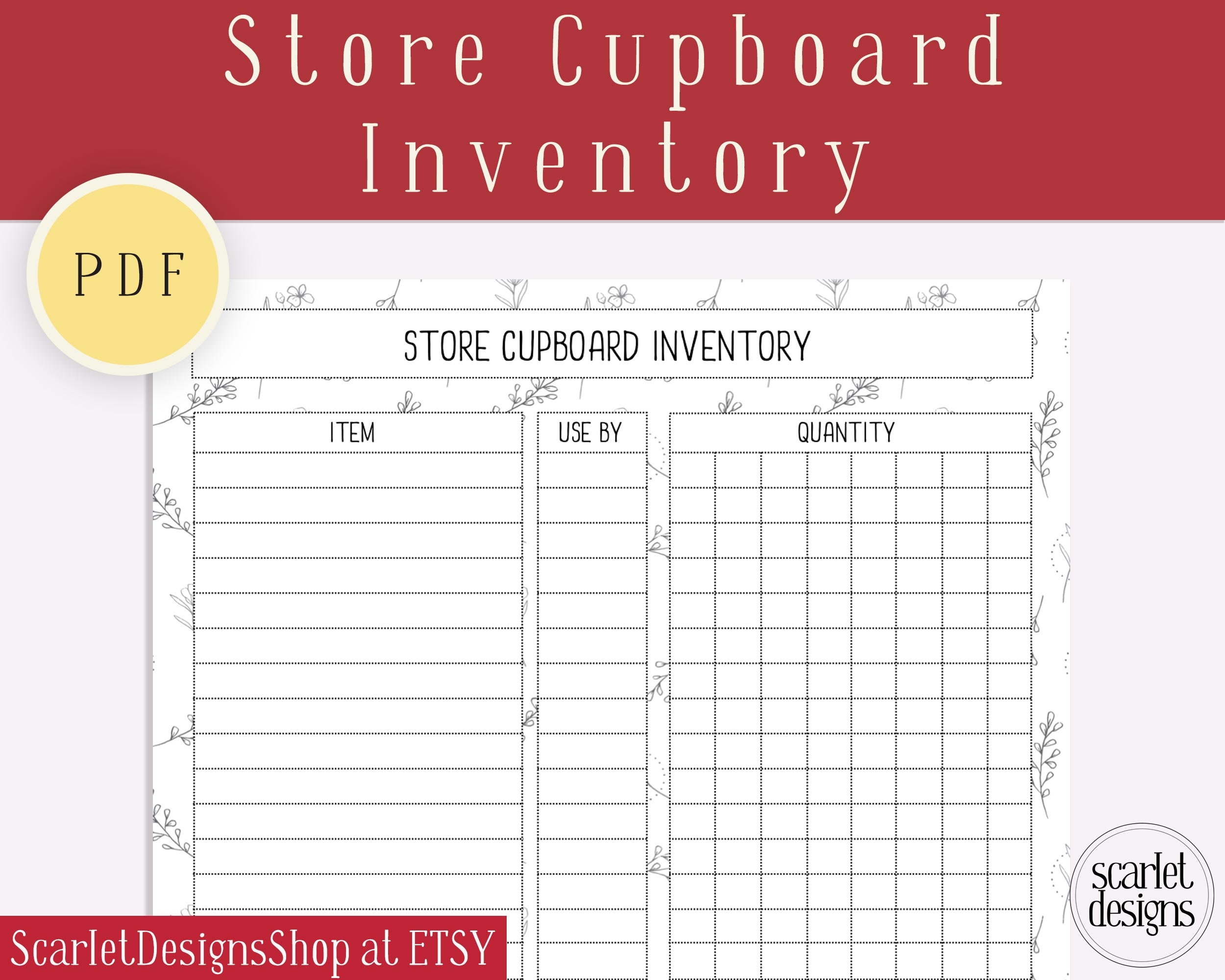 Store Cupboard Inventory, Digital Download, Printable, Home