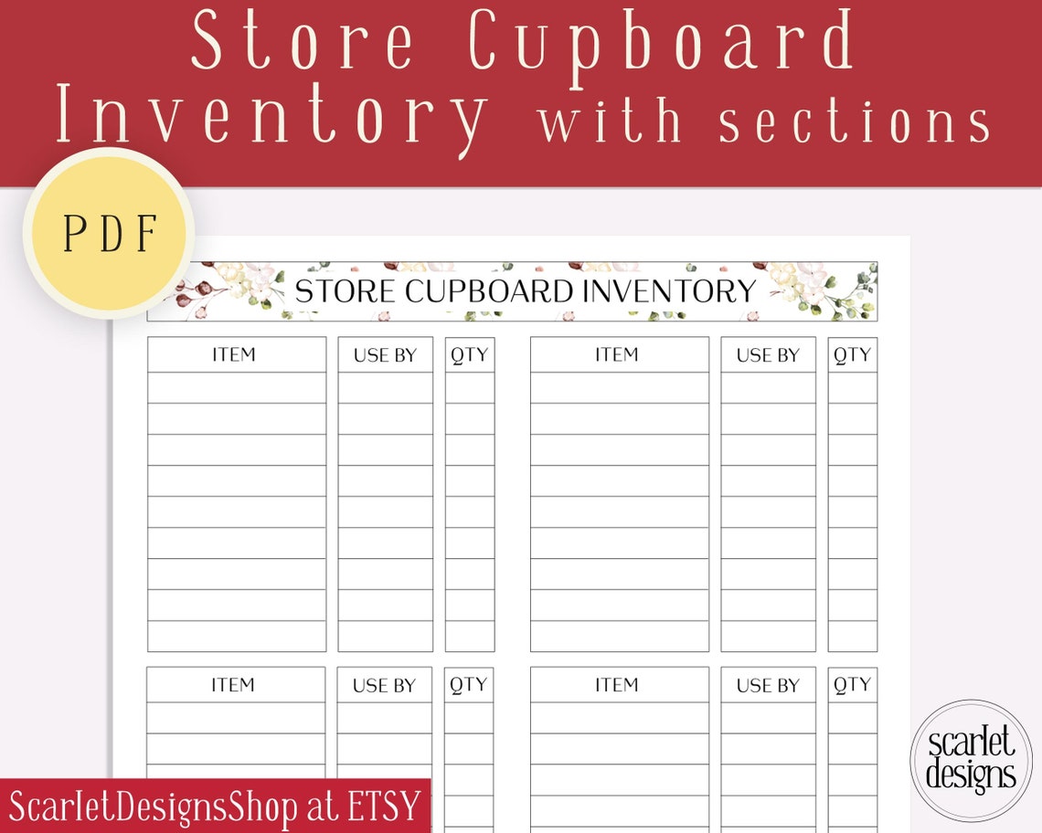 Store Cupboard Inventory, Digital Download, Printable, Home
