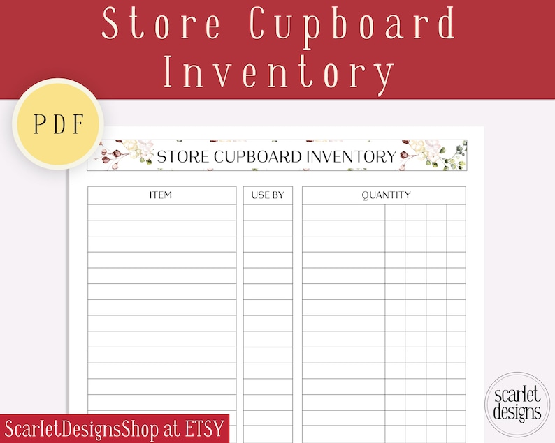 Store Cupboard Inventory, Digital Download, Printable, Home
