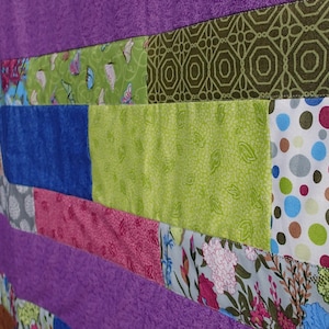 Modern Quilt - Lap Quilt - Purple, green, and blue - English Garden