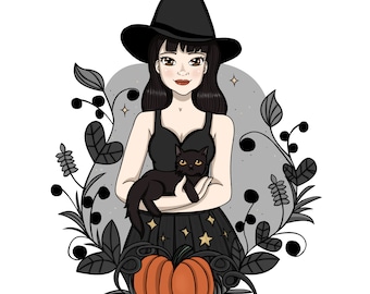 Custom Themed Portrait Digital File Only, Cartoon Portrait, Custom Witch, Custom Portrait, Family Portrait, Holiday Gift, Halloween Print