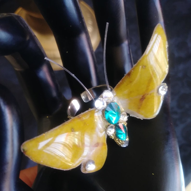 Resin Ring Yellow Butterfly Oversized Ring Boho Ring Butterfly Ring Metal Jewelry Adjustable Ring Butterfly Jewelry