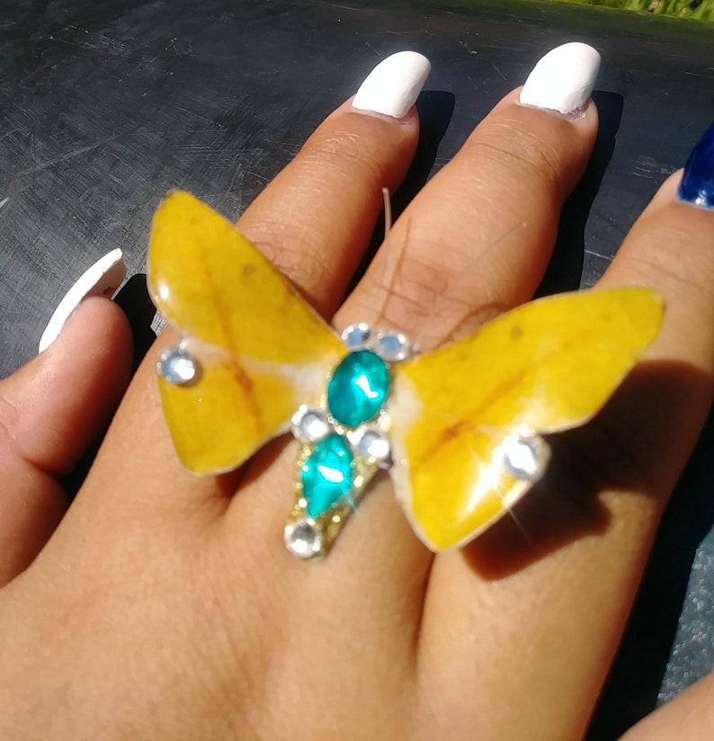 Resin Ring Yellow Butterfly Oversized Ring Boho Ring Butterfly Ring Metal Jewelry Adjustable Ring Butterfly Jewelry