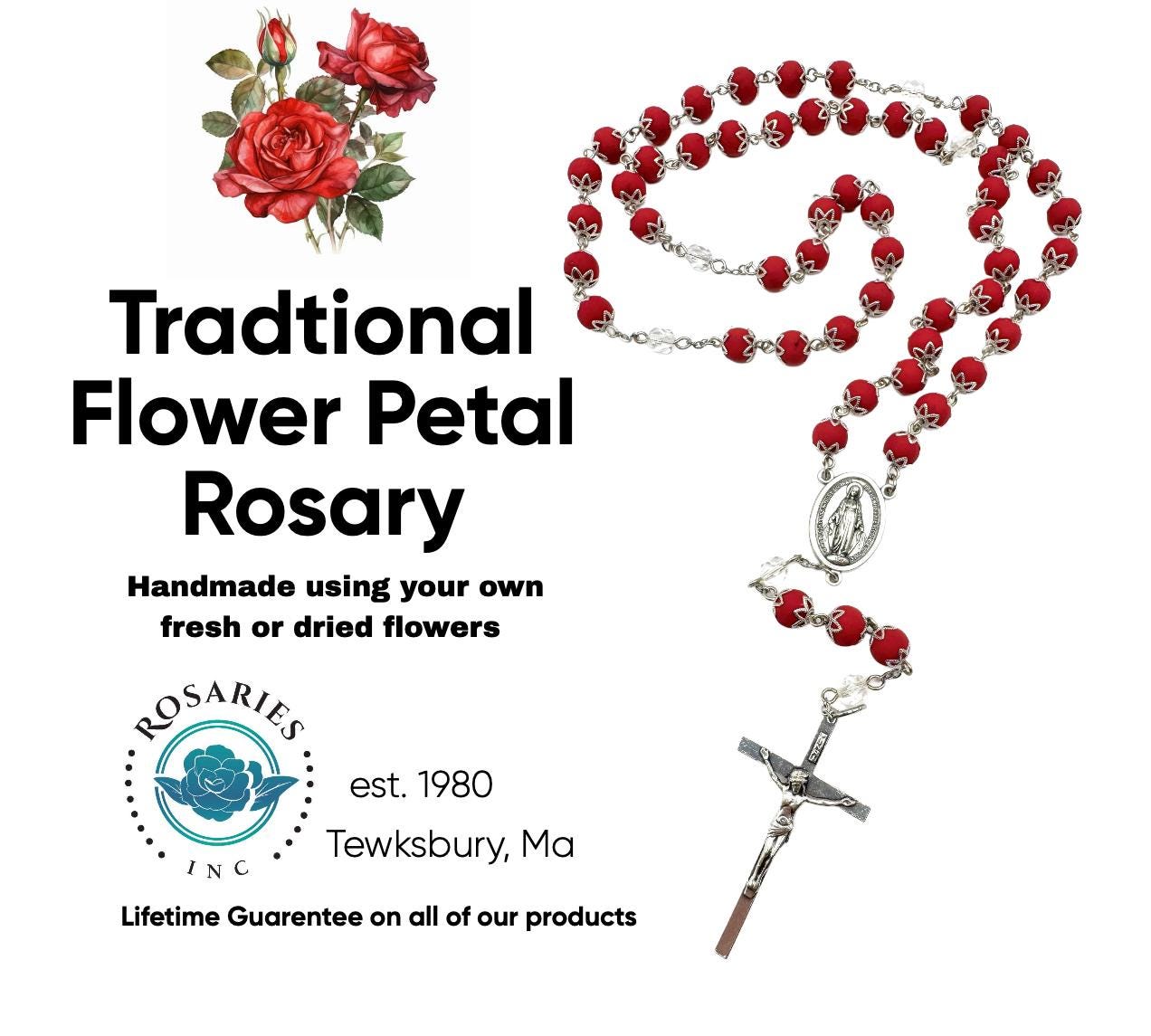 Rosary Made from flowers-Traditional Single Color Custom Rosary- Memorial from Wedding, Funeral, Baptism, Any Special Occassion.