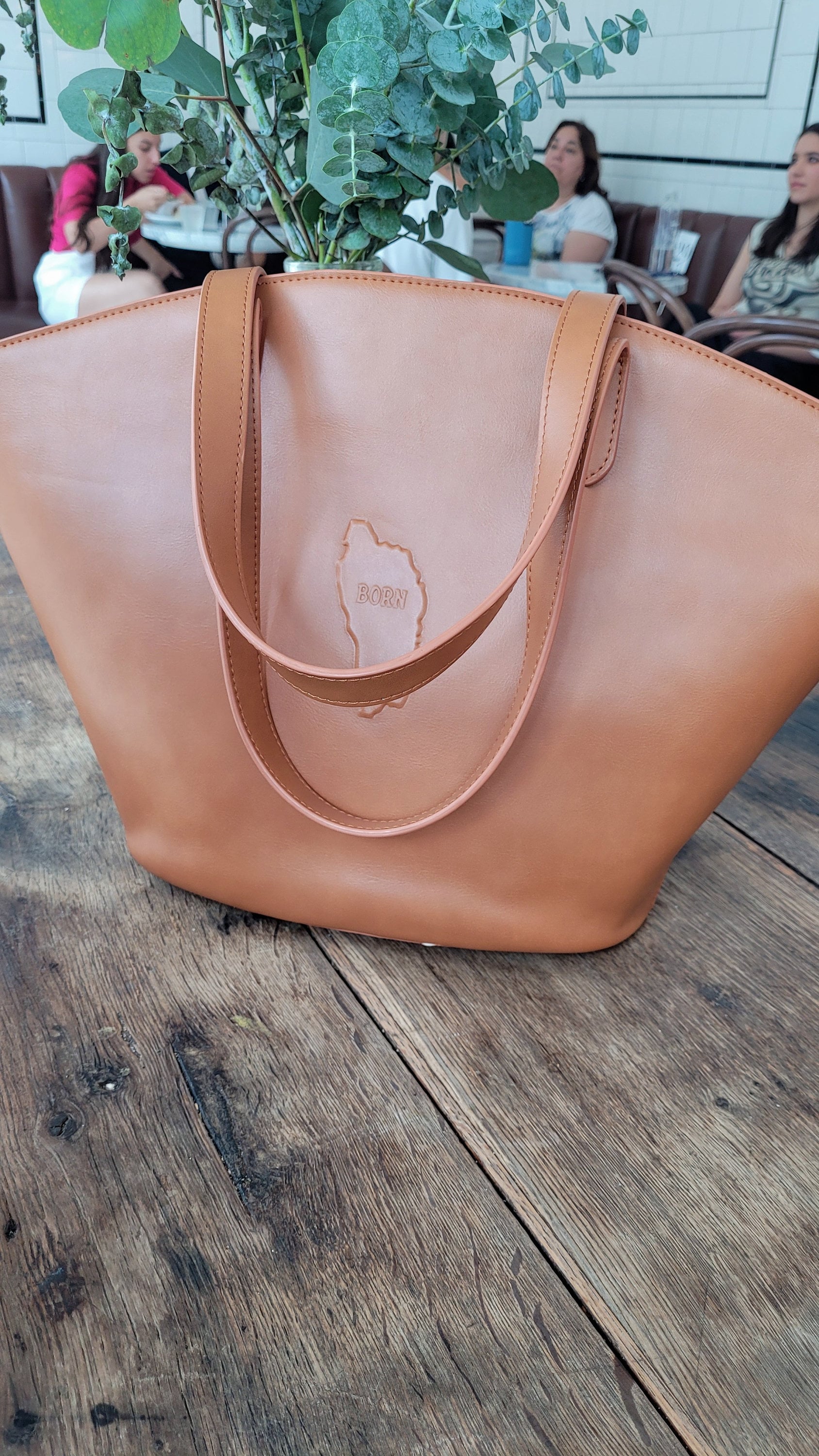 Ready to ship Born Vegan Leather Tote bag - Caramel Brown