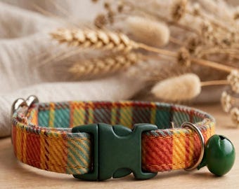 Fall Plaid Dog Collar | Custom Size Dog Collar | Autumn Plaid Collar | Handmade Dog Collar | Orange Teal Plaid | S/M Dog Collar