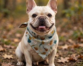 Boho Fall Dog Bandana | Sage Green Leaf Dog Bandana | Modern Autumn Pet Bandana | Reversible Brown Bandana | Cute Dog Bandana