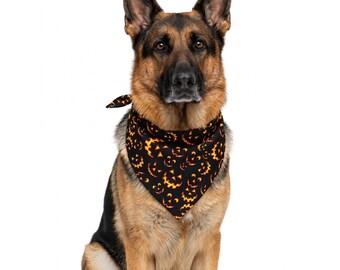 Glowing Jack-O-Lantern Dog Bandana | Halloween Pumpkin Print, Custom Size Cotton