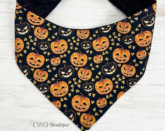 Glowing Jack-O-Lantern Dog Bandana | Halloween Pumpkin Print, Custom Sizing
