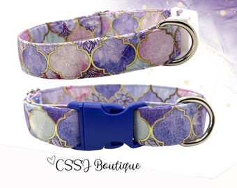 Modern/ Arabesque Shapes/ Gradient / Gold/ Purple / Pink/ Custom - Medium and Large Dog Collars - 1" Wide