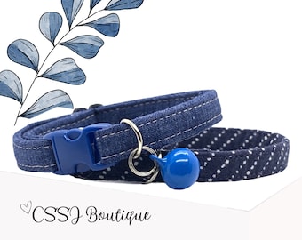 Denim / Jean / Stylish / Sturdy /Unique - Small Dog & Cat Collars - 7-12”, 9"-15"- MULTIPLE DESIGNS
