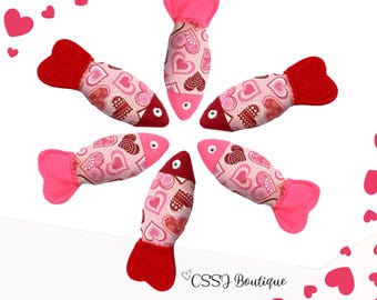 Valentine Heart Fish Cat Toys with Optional Catnip - Set of 2