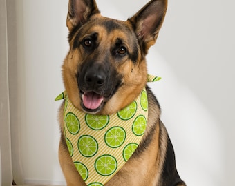 Handmade Lime Print Dog Bandana – Custom Size Cotton Pet Scarf