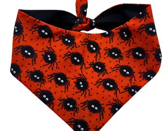 Fuzzy Spider Dog Bandana | Halloween Orange Polka Dot (Custom Size)