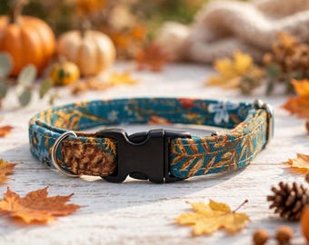Handmade Fall Dog Cat Collar, Leaves, Pinecones, Polka Dots (7-12" or 9-15")