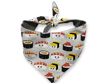 Kawaii Sushi Dog Bandana – Tie-On Cotton, Foodie Dog Gift
