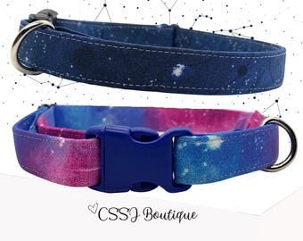 Zodiac/ Astrology/ Celestial Dog & Cat Collar (6"-15") – Black Horoscope Stars Design, FREE Charm