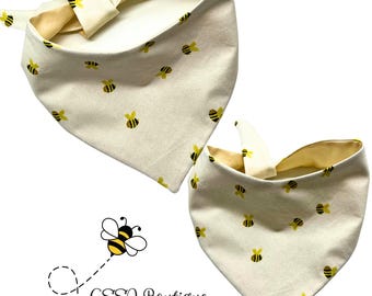 Handmade Cotton Dog Bandana – Little Bee Print, Custom Size Pet Scarf
