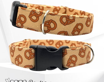 Pretzels / Fall / Food / Warm / Snacks / Salty /pattern  - Medium - Large Dog Collars - 3/4"  1" Wide