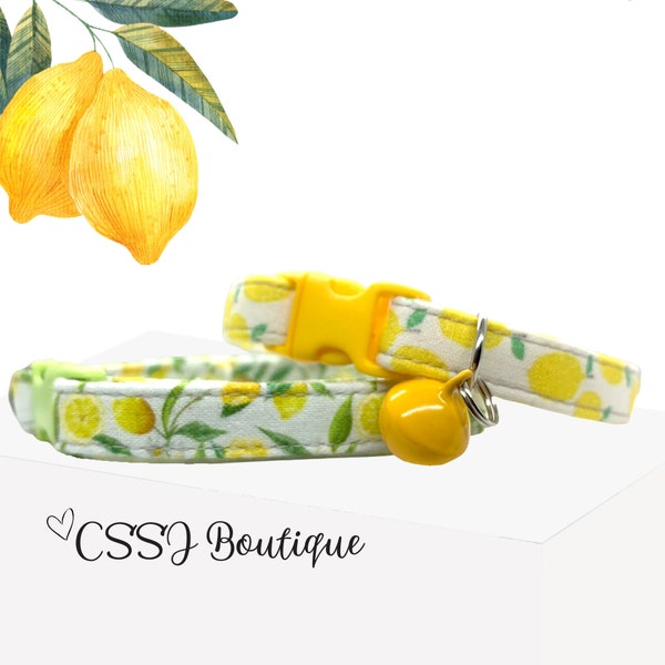 Lemons / Lemonade / Citrus / Fresh /Fruits / Fruity / Sweet and Sour - Small Dog & Cat Collars - 7-12”, 9"-15" - FREE CHARM!