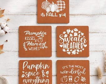 Fall Wood Coasters | Hand Painted | It's Fall Y'all | Pumpkin Spice Coasters | Sweater Weather | Farmhouse Fall Coasters | 4 inch