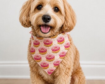 Handmade Pink Donut Dog Bandana – Custom Size Pet Scarf