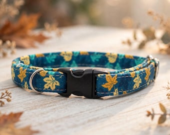 Fall Leaves - Small Dog & Cat Collar 3/8" - Boho Beige floral Collar - Breakaway or Regular Buckle - Sizes 6-10" 7-12"