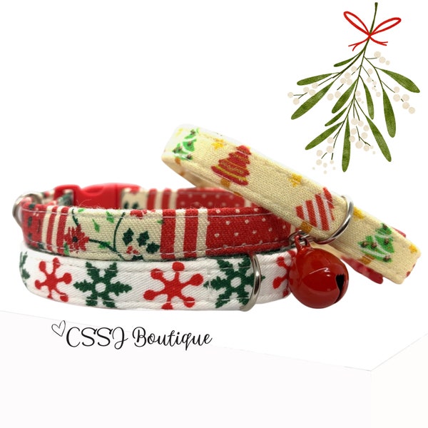 Christmas / Holiday / Winter / Merry / Red / Plaid / Festive -XSmall Dog & Cat Collars 7-12”, Small Dog Collars 9"- 15"