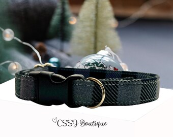 Elegant Blue Plaid Dog Collar – Handmade Holiday Pet Collar