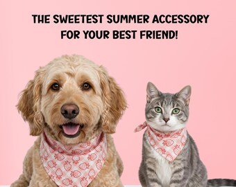 Strawberry Gingham Dog Cat Bandana – Reversible Pink Print, Custom Sizes