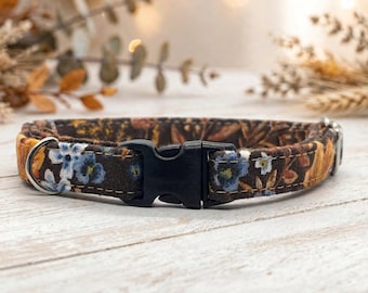 Fall Leaves - Small Dog & Cat Collar 3/8" - Boho Beige floral Collar - Breakaway or Regular Buckle - Sizes 6-10" 7-12"