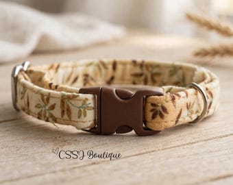 Fall Leaves - Small Dog & Cat Collar 3/8" - Boho Beige floral Collar - Breakaway or Regular Buckle - Sizes 6-10" 7-12"