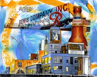 RAINIER BEER BREWERY Art Print |  Hydro Budweiser Seafair Art | 'Rainier Hamm's' | Georgetown Artwork | Seattle Mixed Media Painting Print