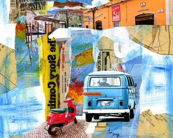PORTUGAL SCOOTER ART | Abstract Bus Art Print | Boho Bohemian Painting | Scooter Poster | Street Art | Portugal Painting Print