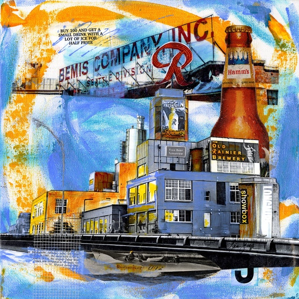 RAINIER BEER BREWERY Art Print |  Hydro Budweiser Seafair Art | 'Rainier Hamm's' | Georgetown Artwork | Seattle Mixed Media Painting Print