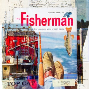 Fisherman in Saddle Shoes Art Print, Ilwaco Harbor Print, Giclée Mixed Media Art, Fish Print, Boat Print, Beach House Art Print #27