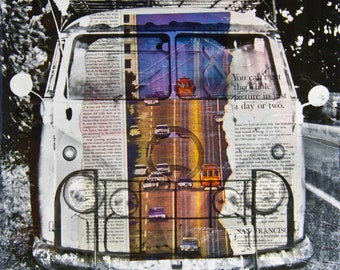 Bus Print - Splitty Window - Retro Wall Art - Boho Bug - Bohemian Bug Painting - San Francisco Bay Mixed Media Art - SanFran Bus