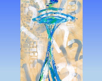 Seahawks Space Needle Grey Art Print | Superbowl Champions | #12 Fan Football Fan Abstract Painting