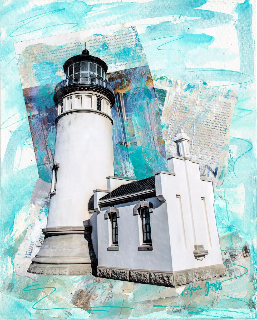 Lighthouse Print 'long Beach Lighthouse' Mixed Media Print, Cape ...