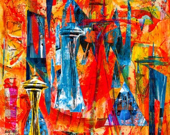 Retro Ray Collage Print | MCM Painting Print | Space Needle Art | MCM Wall Design | Urban Wall Art | Mid Century Modern Collage Print