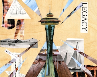 SPACE NEEDLE LEGACY Art Print | Seattle Yachting Mixed Media Collage Artwork
