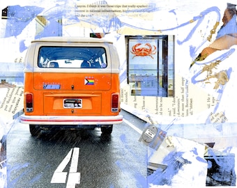 1967 Orange Bus named Busje | Retro Wall Art Print | Boho Bus Mixed Media | Bohemian