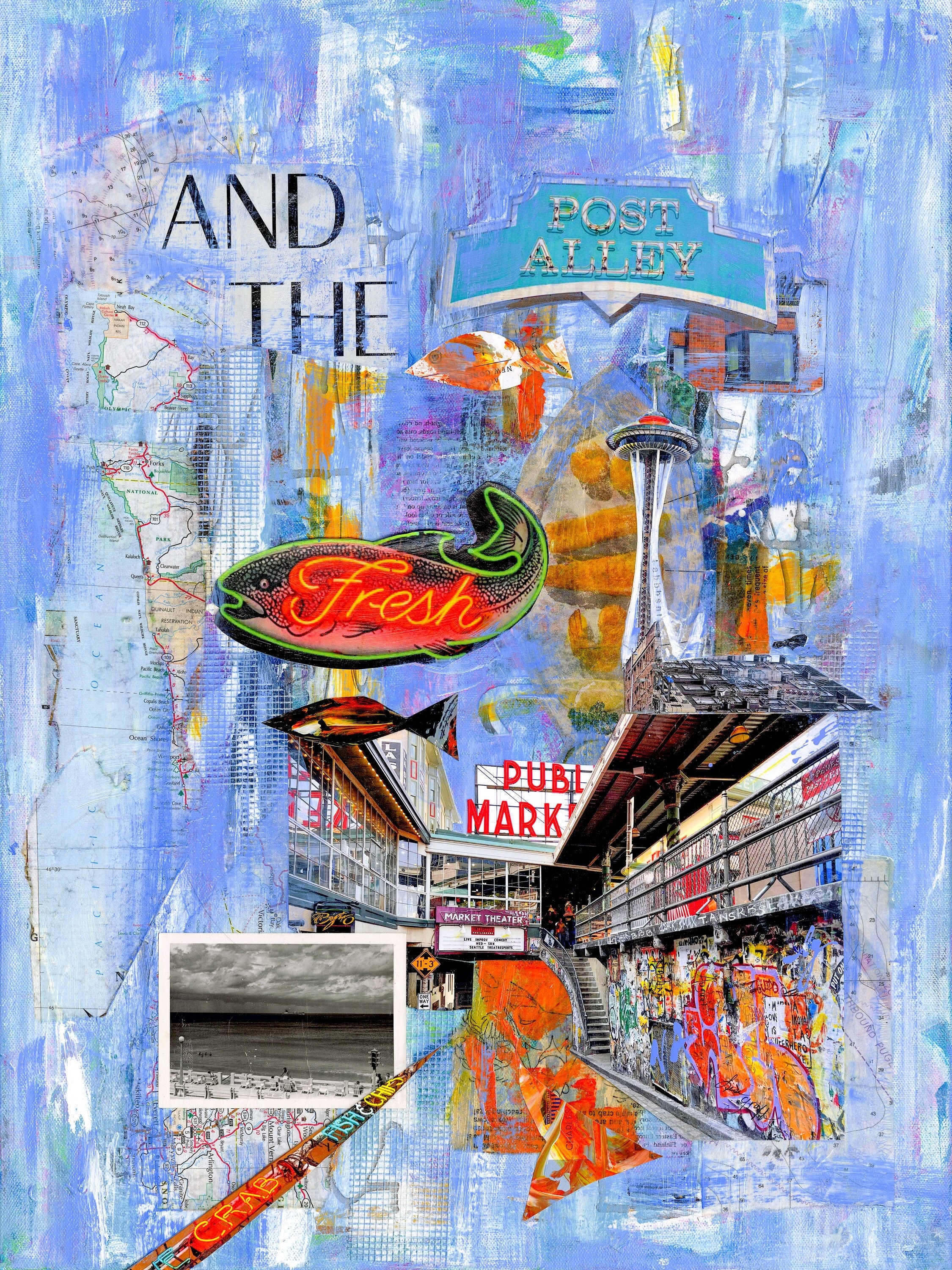 POST ALLEY Seattle Art Fish Print | Pike Place Market | Coastal Decor |  Seattle Grunge Art | Abstract Collage Space Needle Paper Print - Etsy