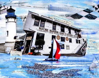 Roche Harbor LIME KILN Print | San Juan Island Sailboat Painting | Lighthouse Art