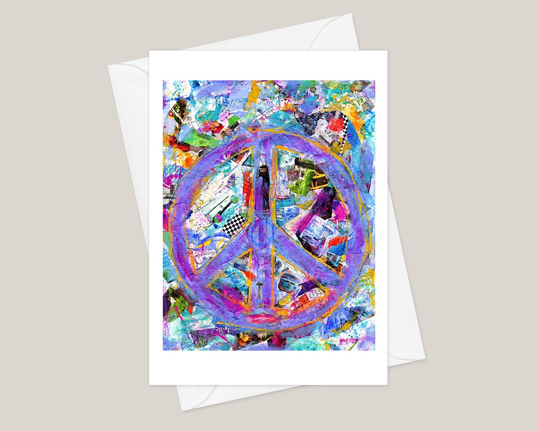 PEACE SIGN Card Boho Art Greeting Card Hippy Card Mixed Etsy