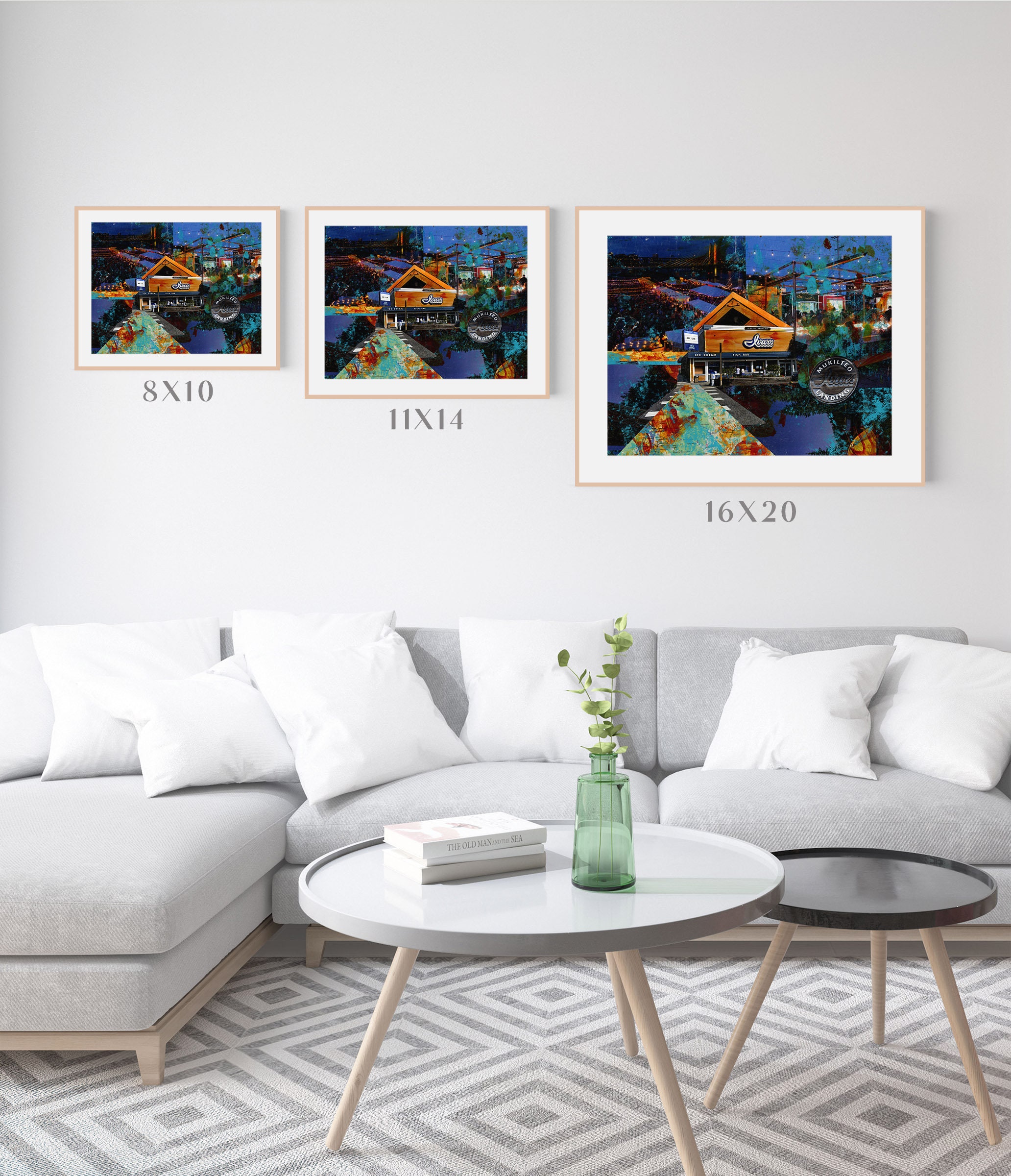 Fish Restaurant Art Print, Seattle Mixed Media Collage, Seafood Art, Mukilteo, Pacific Northwest