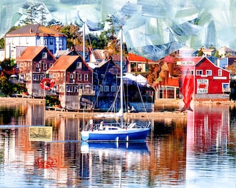 WHIDBEY ISLAND ART Print | 'Coupeville Shore Double' Professional Paper Print of my Original 16x20 Mixed Media Collage Painting. Waterfront