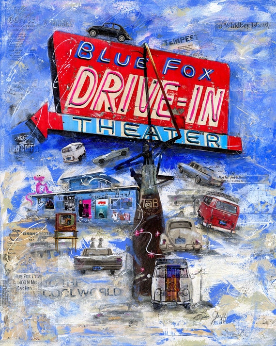 Blue Fox Drivein Painting Theater Print Whidbey Island Etsy